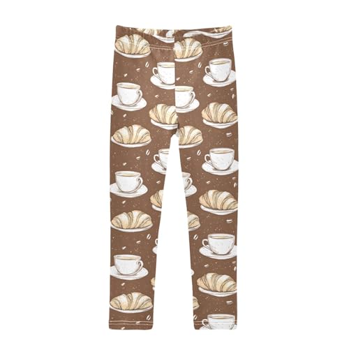 ALAZA Girls' Leggings Children's Yoga Pants Skinny Printed Dance Croissants Coffee Cups Comfortable 4T