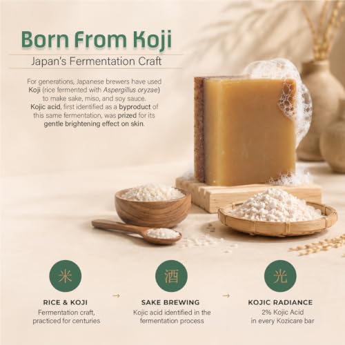 Image of Kozicare Kojic Radiance Soap & Scrub - Japanese 7-in-1 Formula, Pack of 3