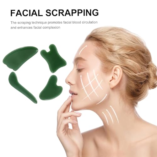 4 pieces gua sha visage chinois plaque a gratter et kit outils de massage de la machoire