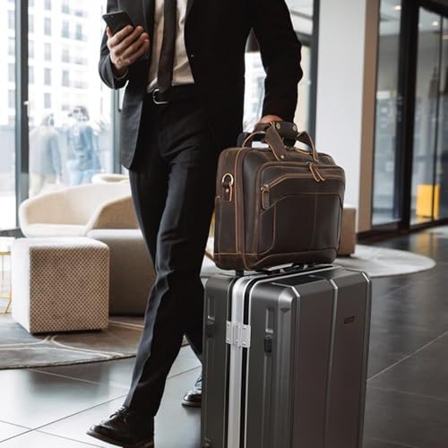 Masa Kawa Leather Briefcases Laptop Bag for Men for 15.6 inch Computer Vintage Brown Crossbody Shoulder Messenger Bags, Business Travel Office Work Teacher Organizer Professional Brief Case Handbag2