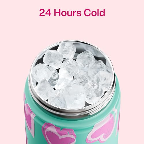 Image of ENCOOL Insulated Water Bottle with Straw Stainless Steel Water Bottle, Leak-Proof, BPA-Free, Keeps Cold for 24 Hours for Sports, Travel, School (26 oz, Sketch Hearts Violet x Mint)