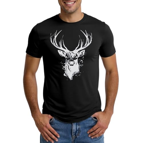Gefomuofe T-shirt pour homme en coton à manches courtes t-shirt basique fitness musculaire élastique imprimé antilope t-shirt décontracté été long confortable chemise de sommeil chemise de randonnée