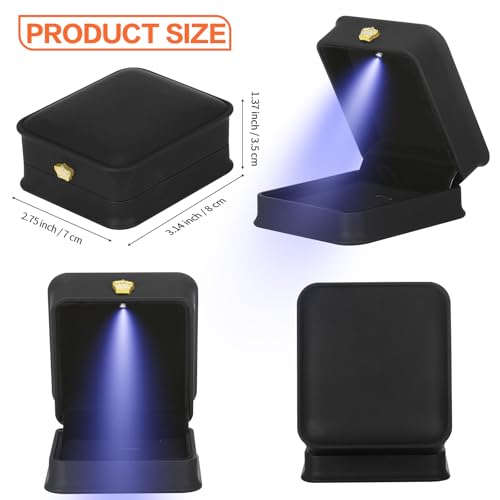 Necklace Pendant Gift Box with LED Light, Premium PU Leather Jewellry Storage Display Case for Wedding Engagement Birthday Anniversary Ceremony for Women Girl (Black) - Image 3