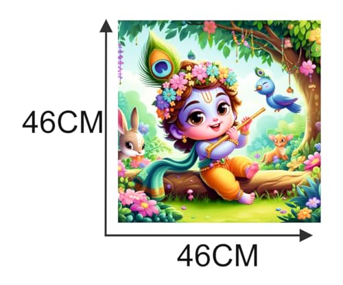 Image of Akki World Bal Krishna With Tree Basuri God Wall Poster For Pooja Room, Office, Bedroom (Size- 46Cm X 46Cm)
