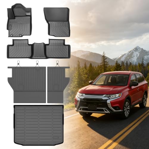 Floor Mats for Mitsubishi Outlander Sport 2011-2024 Outlander Sport Floor Mats Custom Fit Floor Liners & Seatback Mat & Cargo Liner TPE Non-Slip Waterproof Summer Winter Outlander Mats Accessories