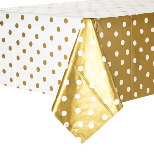 Oojami 4 Pack Gold Polka Dot Plastic Tablecloths – 108