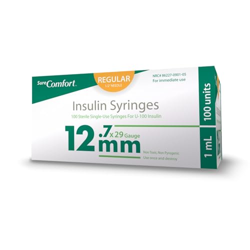 Image of SureComfort U-100 Insulin Syringes 29G x 1 /2 inch 1cc (12.7 mm), For Diabetes Care, Box of 100