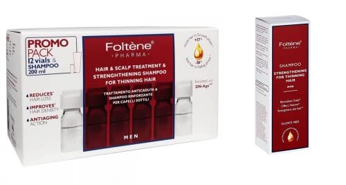 Kit Foltene Hair & Scalp Treatment For Men 12 Vials + Strengthening Shampoo 200 ml