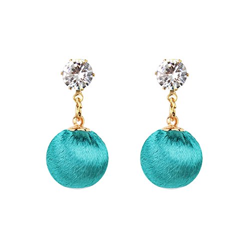 MX Corea hecho a mano pendientes de circón bola de terciopelo retro largo temperamento enrejado elegante joyería exagerada pendientes,Cielo azul,Un tamaño XM