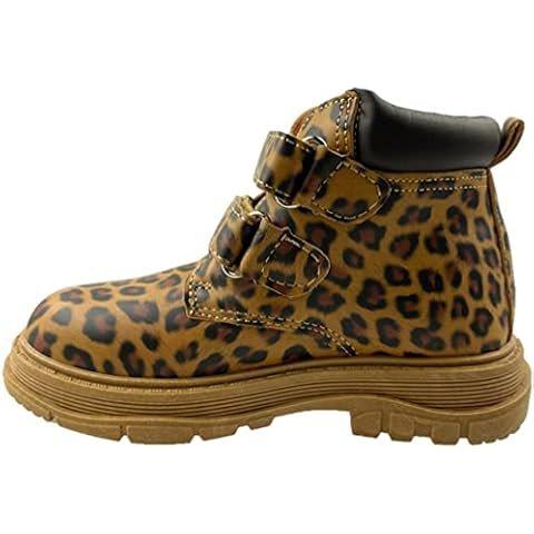 Botas de invierno con estampado de leopardo para niñas, cierre táctil, suela de agarre Cover