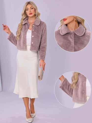 Allegra K Dressy Faux Fur Coat for Women's Cropped Evening Party Snap Button Winter Fluffy Jackets2