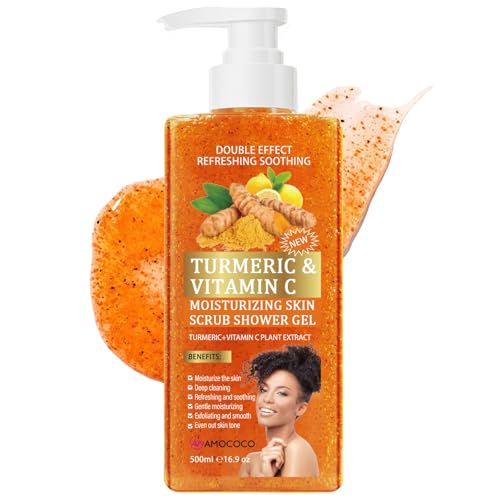 Amococo Vitamin C Turmeric Body Scrub Body Wash Gentle Exfoliating Shower Gel with Fine Scrub Particles Hydrating & Moisturizing Daily Cleanser Shower Gel Unisex 16.9 fl oz