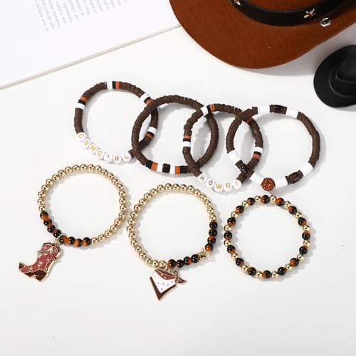 7pcs Cowgirl Beaded Bracelets, Premium Stackable Western Cowgirl Beaded Bracelets with Boot and Headpiece Stylish Jewelry Accessories for Women4
