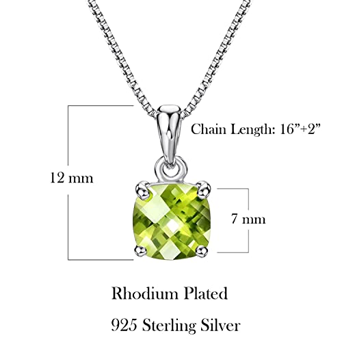 Michooyel 2ct Cushion Cut Peridot Pendant Necklace for Women Sterling Silver Gemstone August Birthstone Women's Necklace, 16-18 inch3