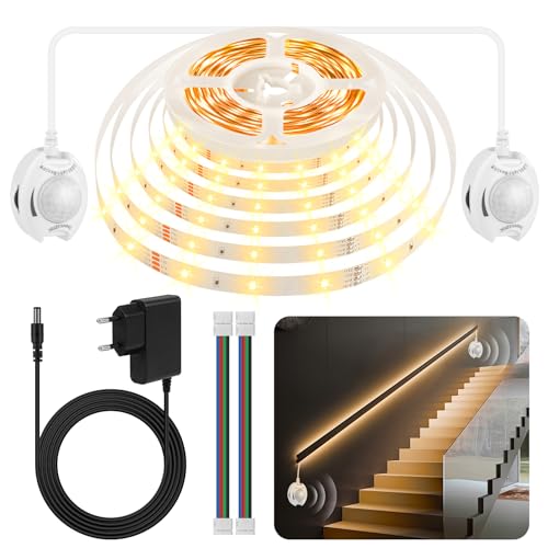 Taormey Striscia LED con Sensore di Movimento 6M, Striscia LED per Letto a Controllo Dual con Sensore PIR, Striscia LED a Temperatura Calore Attivata dal Movimento per Camera da Letto, Comodino, Scala