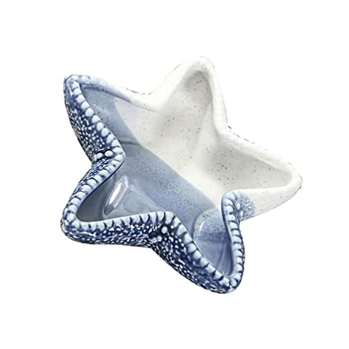 Garneck Ceramic Ocean Star Dish Snack Serving Storage Plate Bowl Decorative Jewelry Tray Candy Container for Home Office Nautical Party Decoration (Blue)