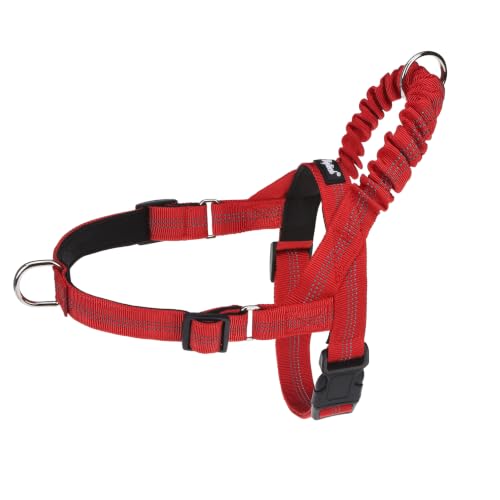 Image of PUPTECK No Pull Dog Harness for Large Dogs, Adjustable Reflective Pet Vest Harness with Bungee Handle, Escape Proof No Choke Harness for Large Dogs Walking Training, Red L