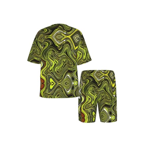 Pyjama court pour hommes ensemble d'été léger à imprimé serpent vert