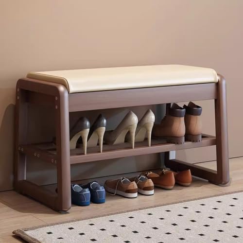 Banc d'entrée en bois avec siège rembourré pour ranger 8 paires