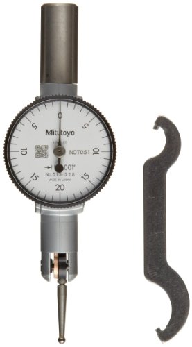 Mitutoyo 513-504 Pocket Type Dial Test Indicator, Basic Set, Horizontal Type, 0.375  Stem Dia., White Dial, 0-5-0 Reading, 1.3  Dial Dia., 0-0.01  Range, 0.0001  Graduation, + -0.0002  Accuracy