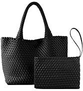 Woven Tote Bag for Women with Small Handmade Purse, Luxury Braided Top-Handle Handbag, Vegan Leat...