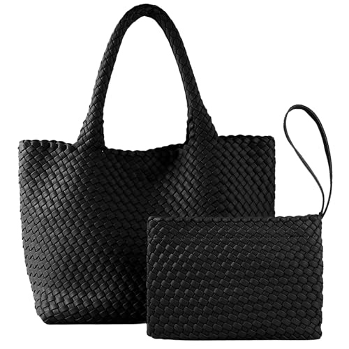 Image of Woven Tote Bag for Women Vegan Leather Handwoven Bags with Small Purse
