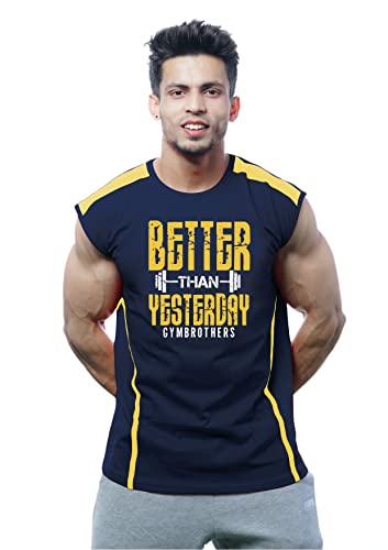 Image of GYMBROTHERS Men's Gym Vest Tanktop for Workout, Bodybuilding, Fitness & Training Better Than Yesterday