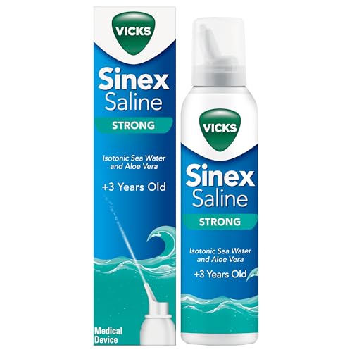 Vicks Sinex Strong Saline Nasal Spray 3in-1 Action: Cleans Removes Mucus & Helps to Improve Breathing with Isotonic Sea Water and Aloe Vera Suitable from 3 Years+ -120ml