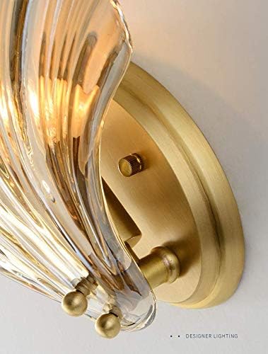 LITFAD Clear Shell Shape Wall Sconce Lighting 1 Light Creative Fluted Glass Metal Wall Lamp Bedside Lamp for Restaurant Bedroom Living Room Copper