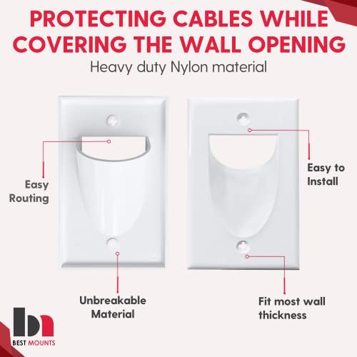 Bestmounts - Inner Nose Behind Wall Cable Management Tv Cord Hider For Wall Mounted Tv - Single Gang Low Voltage Recessed Wall Plates Cable Pass Through For Wires, Hdtv, Hdmi (2 Pack, White) #TOP2