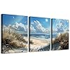 TTHYUEWS Wall Art For Living Room Canvas Wall Decor For Bedroom Bathroom Decorations Blue Ocean Beach Wall Painting Sea Wave Wall Pictures Artwork for office Modern Home Decor Ready To Hang 3 Piece