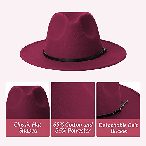 Image of jingsha Fedora Hats for Men & Women Wide Brim Fedora Felt Panama Hat Men's Dress Hats with Belt Buckle