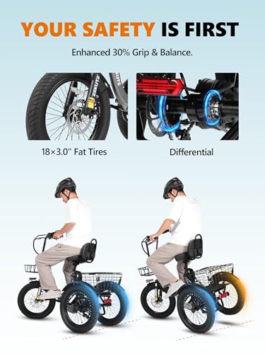 T300 Adults Electric Trike Bike, 1200W Peak Motor & 624Wh