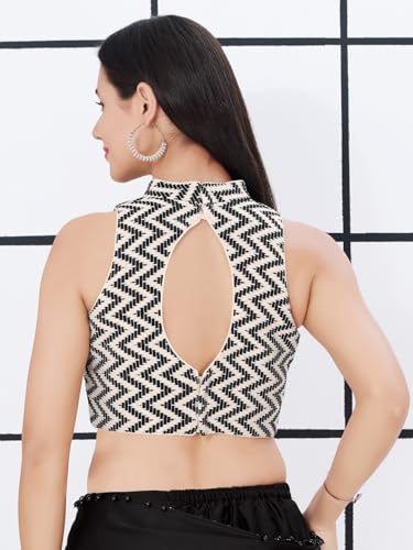 Image of Vamas Women's Net Saree Blouse | Padded Sleeveless Back Open Designer Blouse | ReadymadeEthnic Blouse with Tie-Up Back for Women