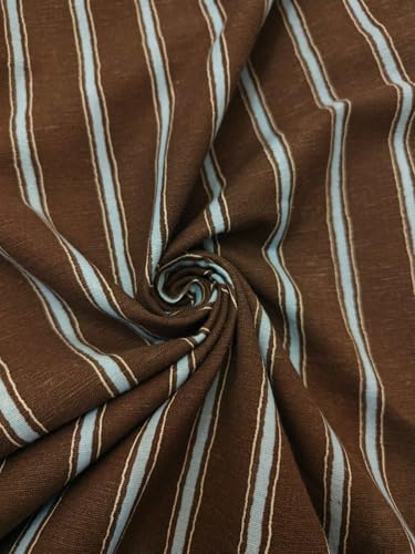 Tissu en lin marron et bleu au mètre pour couture de rideaux et vêtements d'été 147,3cm