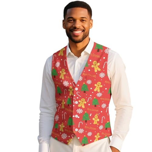 Mens Christmas Vest Slim-Fit Men's Waistcoat for Xmas Party Banquet Christmas Vest Men Santa Snowflake Snow Elk2
