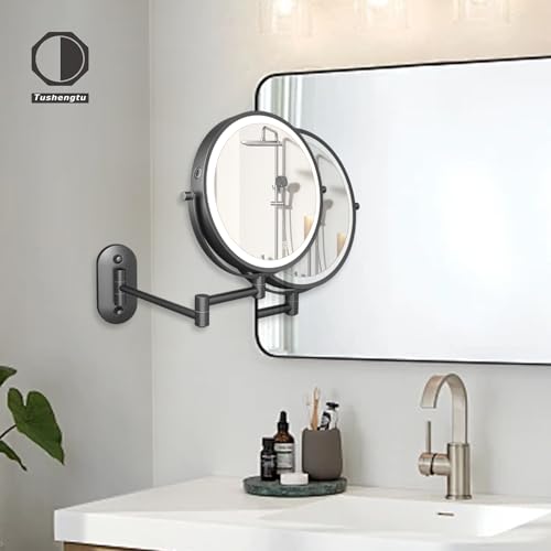 TUSHENGTU schminkspiegel mit Beleuchtung, 22cm Wand-Rasierspiegel für das badspiegel mit 10x Vergrößerung und Aufbewahrungsbox… – Ansicht 3