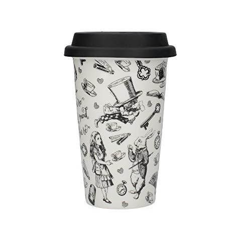 Victoria & Albert 5213454 'Alice in Wonderland' Ceramic Travel Mug - Black and White 19.500 x 19.500 x 15.500 cm, 1 Count (Pack of 1) Cover
