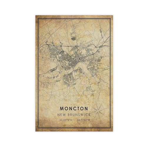 BMtyDG Moncton Map New Brunswick City Road Gift Canvas Poster Wall Art Prints Room Aesthetic Murals Bedroom And Living Decorations Unframe 12x18inch