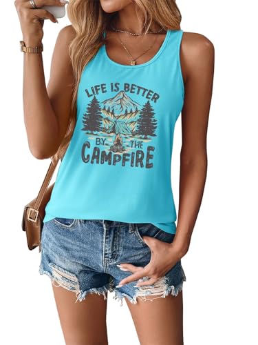 Camp Lover Tank Tops, Life is Better by The Campfire Tanks for Camper Hiking Short Sleeve Girls Trip Racerback Top