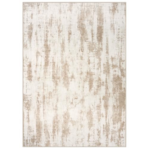 6x9 Area Rugs Washable Rug: Large Modern Abstract Living Room Rug Soft Anti-Skid Thin Carpet Indoor Floor Non-Shedding Carpets for Bedroom Dining Room Farmhouse Nursery Home Office - Brown Ivory