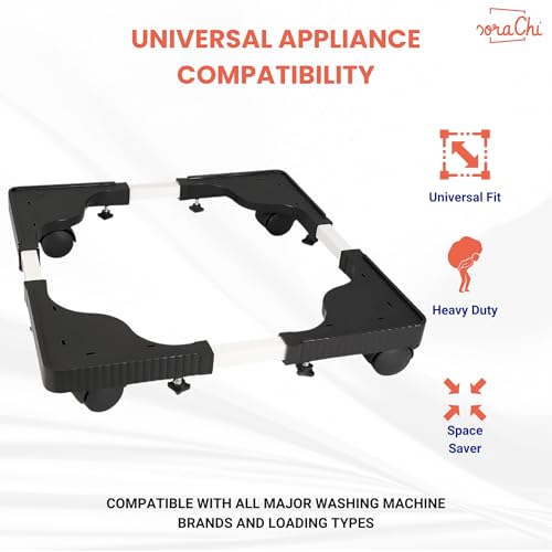 Image of SoraChi Washing Machine Stand w /Wheels & Vibration Control-Elevates Appliance for Water Protection & Rust Prevention-Durable Plastic-Iron Construction for Front & Top Load Washers (Black Plastic)