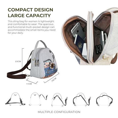 Image of S&A Bohemian Flower Women's 4 way Convertible Bag - Handcrafted Embroidery Flower Multi-Way Mini Backpack, Shoulder Sling & Handbag with Large Capacity Multiple Holdings - Ideal for Travel & Gifting