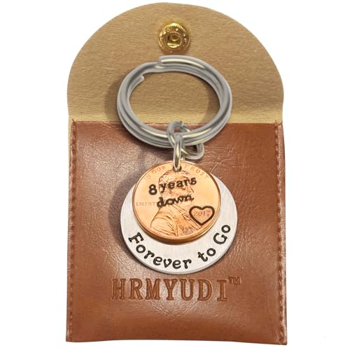 HRMYUDI Copper Gifts for 8th Anniversary, 8 Years Anniversary Copper Gift Coin Keychain with a 2017 Penny, 8 Years Down and Forever To Go, Electric Appliance Wedding Present for Him Her Wife Husband
