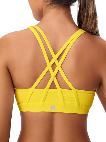 Image of Women's Strappy Sports Bras Light Compression Crop Criss Cross Back Padded Workout Yoga Bra Supportive U Neckline