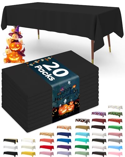 Pureegg Plastic Table Cloth Disposable 20 Pack, 54 x 108 Inch Table Cloths, Graduation Decorations Class of 2025, Graduation Party Tablecloths, Rectangle, Plastic Cover, Leakproof & Sturdy, Black