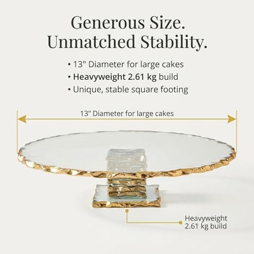 Godinger Gold Footed Cake Stand, 13 Inch Glass Cake Server Stand Plate - image 5