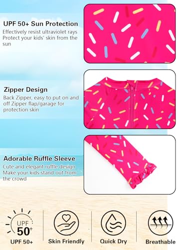 Image of Alakuoti Long Sleeve One Piece Ruffle Swimsuit for Toddler Girls Baby Girl Rashguard Shirt with UPF 50+ Sun Protection