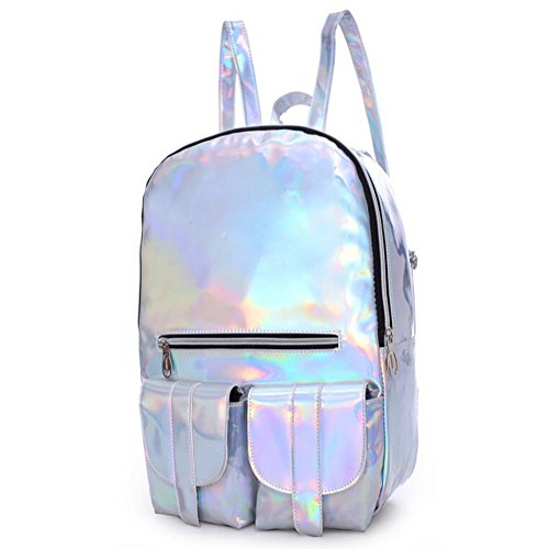 Silver Hologram Backpack Reflective Mirror Surface Laser Holographic Pu Leather Backpacks Daypack Shoulder Bag For School Travel #TOP3