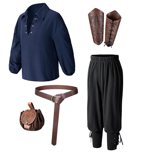 Image of Kids Medieval Viking Pirate Renaissance Tunic Pants Accessories Costume for Boys Cosplay 3-14 Years